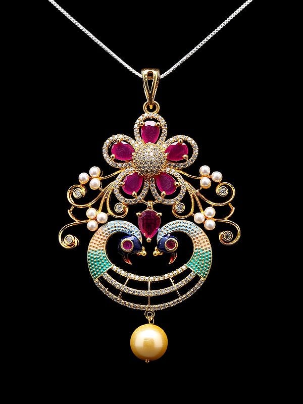 Exotic India Floral Design Pendant And Earrings Set 