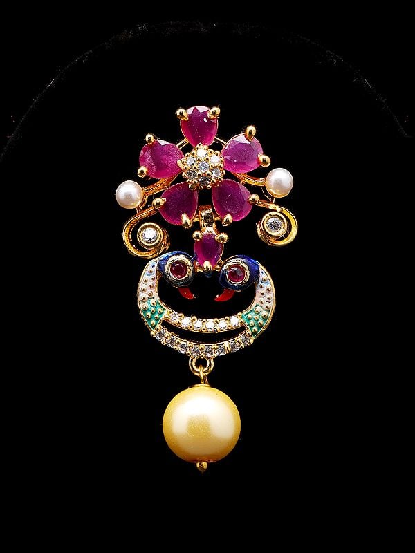 Exotic India Floral Design Pendant And Earrings Set 