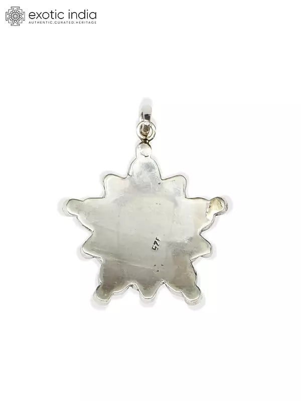 Exotic India Floral Design Pendant With Turquoise And Coral