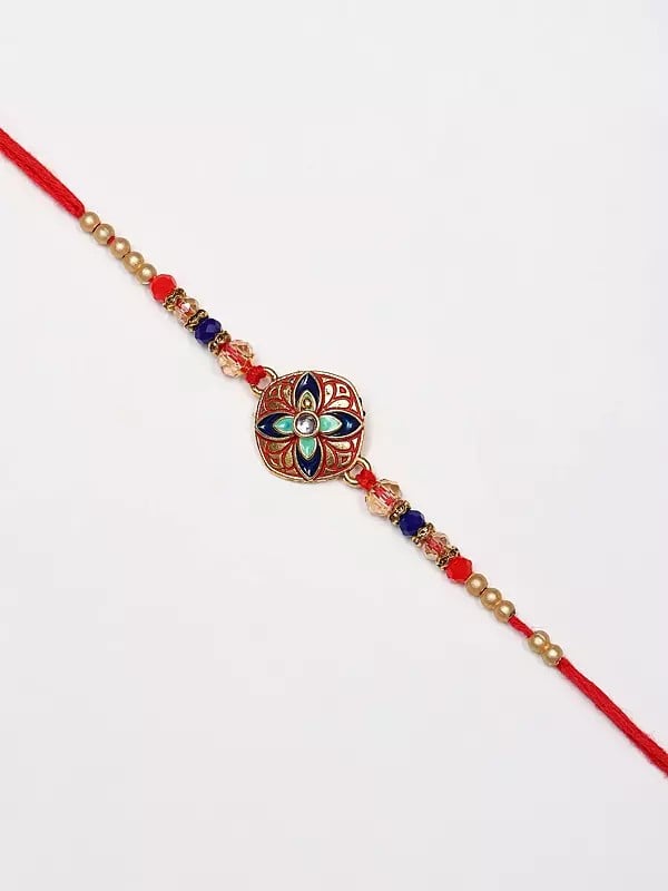Exotic India Floral Design Rakhi With Beaded Adjustable Bracelet 