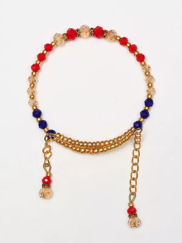 Exotic India Floral Design Rakhi With Beaded Adjustable Bracelet 