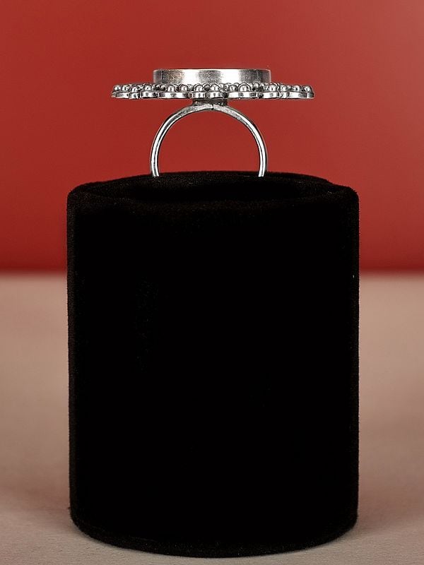 Exotic India Floral Design Sterling Silver Mirror Ring 