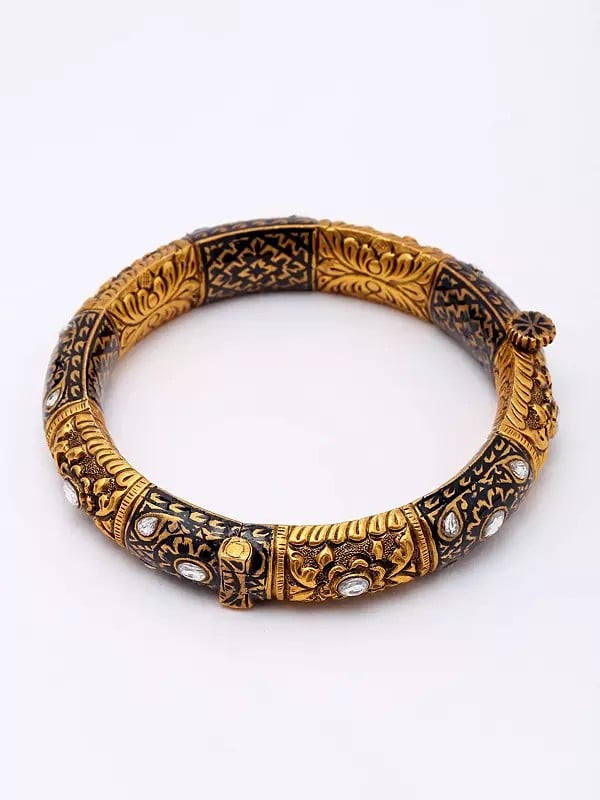 Exotic India Floral Design Sterling Silver Openable Bangles (Set Of 2) 