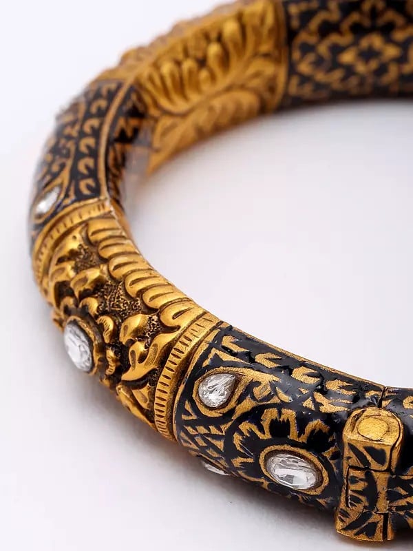 Exotic India Floral Design Sterling Silver Openable Bangles (Set Of 2) 