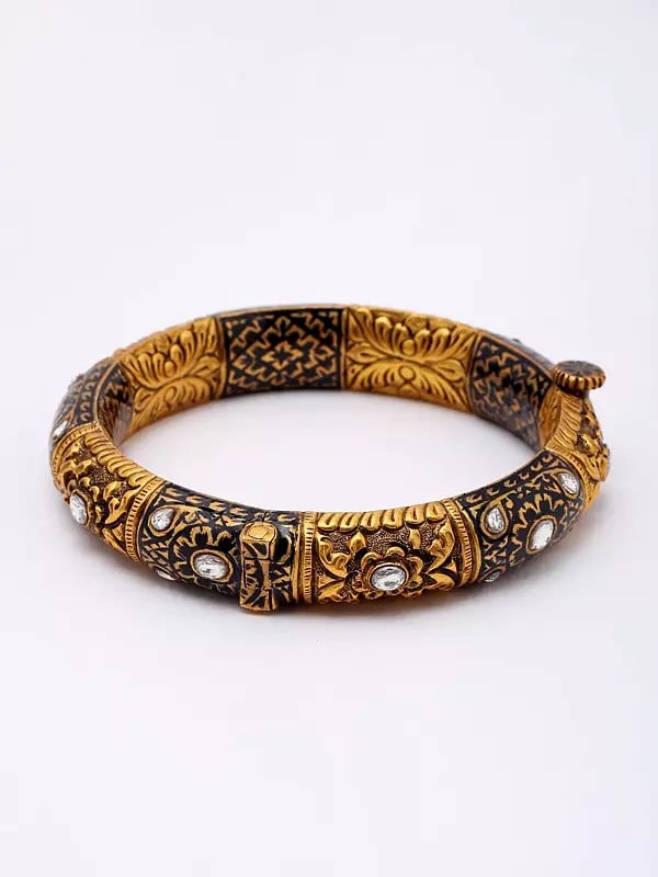 Exotic India Floral Design Sterling Silver Openable Bangles (Set Of 2) 