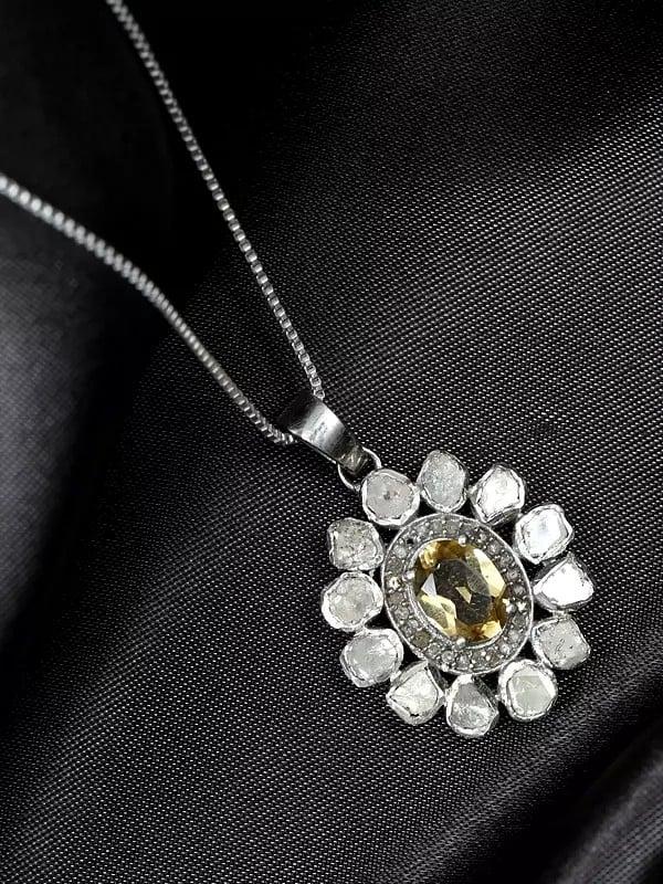 exotic india Floral Design Sterling Silver Pendant with Citrine Gemstone 