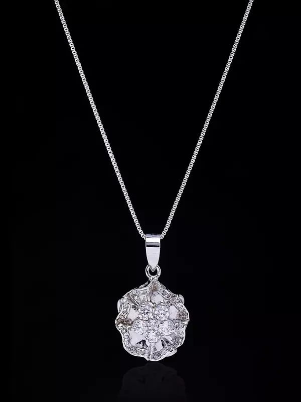 exotic india Floral Design Sterling Silver Pendant with Gemstones 