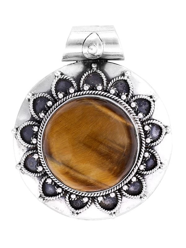 exotic india Floral Design Sterling Silver Pendant with Tigereye Stone