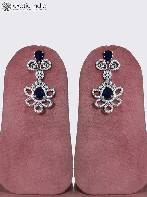 Exotic India Floral Design Stone Studded American Diamond Necklace Set With Earrings 