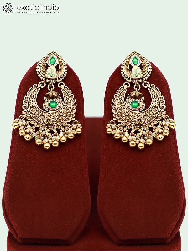 Exotic India Floral Design Stone Studded And Beaded Choker Necklace With Matching Earrings And Mangtika