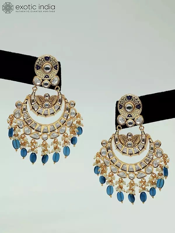 Exotic India Floral Design Stone Studded And Beaded Choker Necklace With Matching Earrings And Mangtika