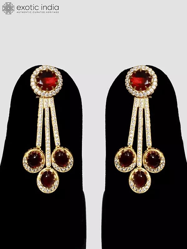 Exotic India Floral Design Stone Studded Jewelry Set With Earrings