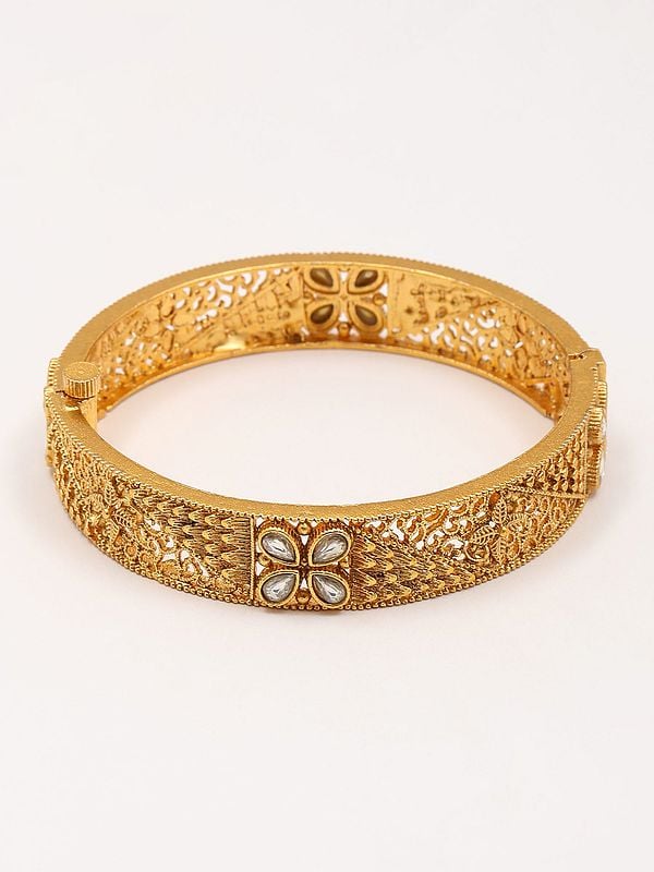 Exotic India Floral Design Stone Studded Openable Pair Of Bangles