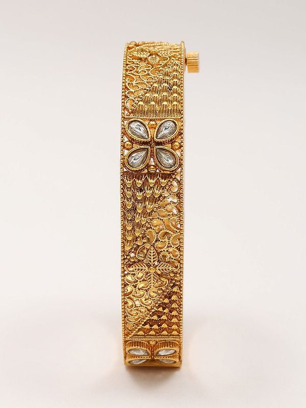 Exotic India Floral Design Stone Studded Openable Pair Of Bangles