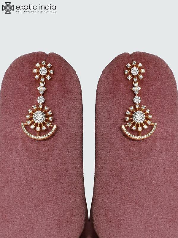 Exotic India Floral Design Stunning Embellished American Diamond Necklace Set With Earrings
