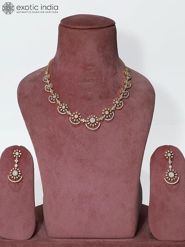 exotic india Floral Design Stunning Embellished American Diamond Necklace Set With Earrings 