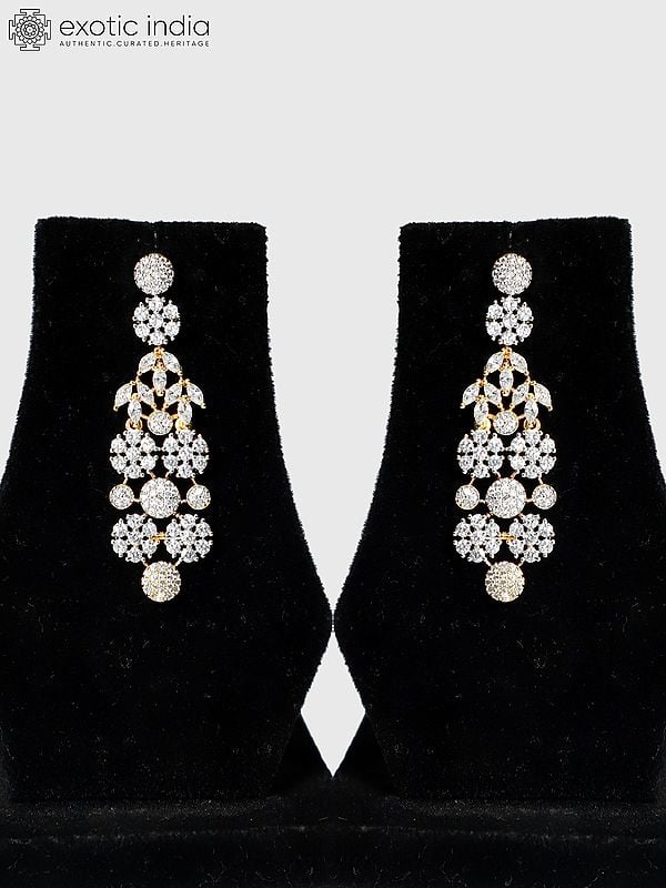 Exotic India Floral Design Stunning Stone Studded American Diamond Necklace Set With Earrings 