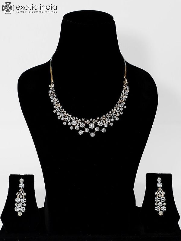exotic india Floral Design Stunning Stone Studded American Diamond Necklace Set With Earrings 
