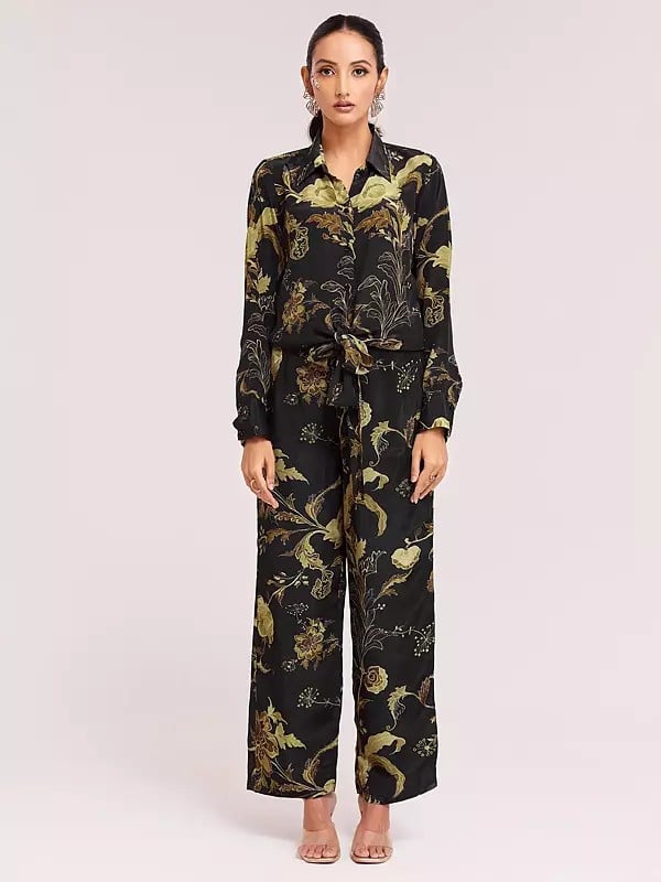 exotic india Floral Print Designer Crepe Indo-Western Top With Pant Co-Ords Set For Party Occasion