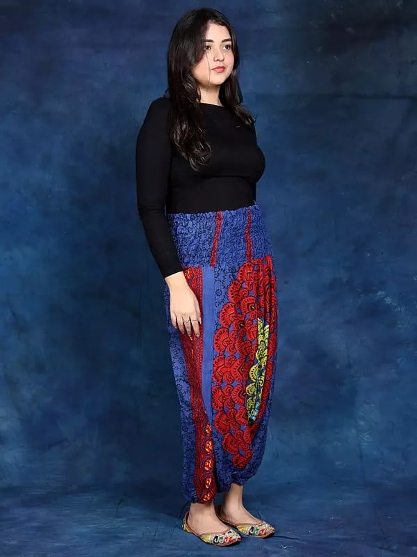 Exotic India Floral Printed Harem Trousers With Elastic Waist 