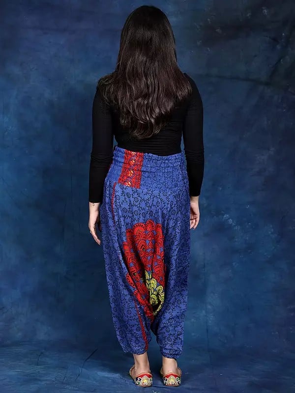 Exotic India Floral Printed Harem Trousers With Elastic Waist 