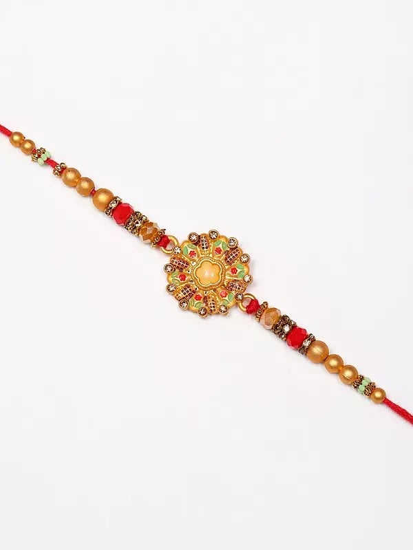 exotic india Floral Round Enamel work Traditional Rakhi with Beads