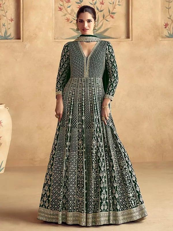 exotic india Floral Sequins And Embroidery Work Fancy Wedding Wear Gown With Matching Dupatta 