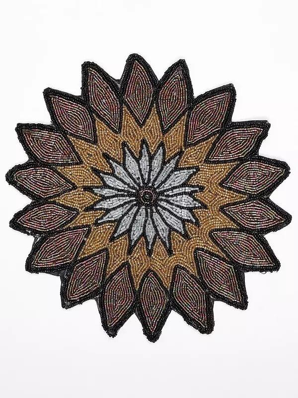 Exotic India Floral Table Mat With All-over Bead Embroidery (Set Of 2) 