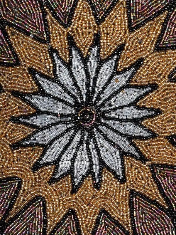 Exotic India Floral Table Mat With All-over Bead Embroidery (Set Of 2) 