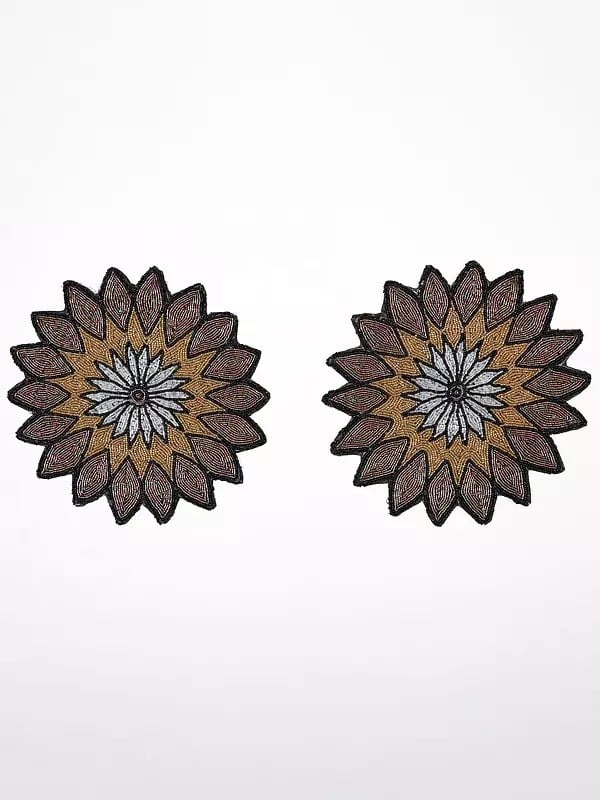 exotic india Floral Table Mat with All-over Bead Embroidery (Set of 2)