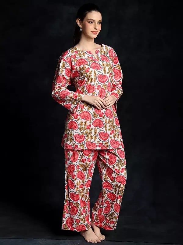 Exotic India Floral Vine Printed Pure Cotton Co-Ord Set 