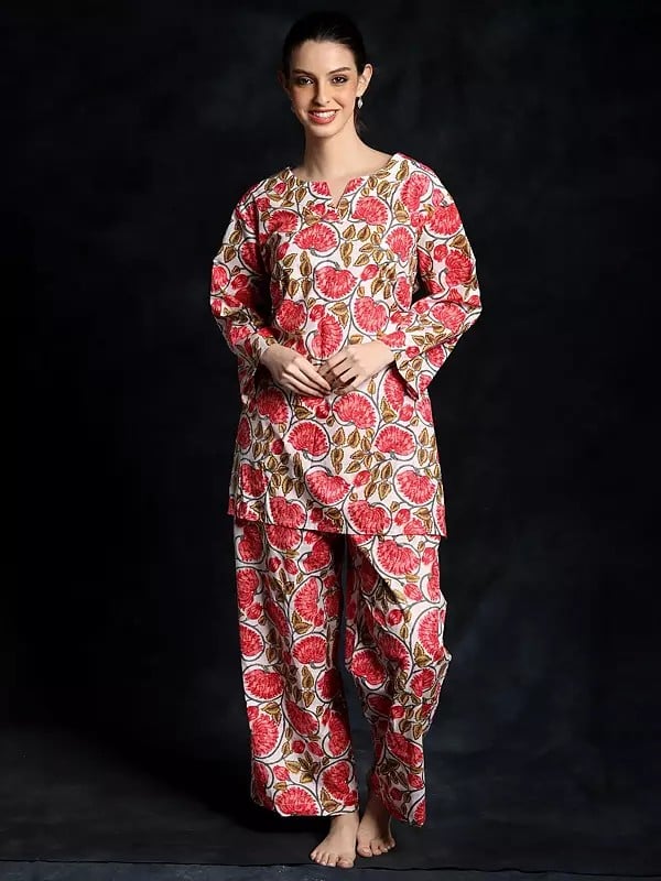 exotic india Floral Vine Printed Pure Cotton Co-Ord Set