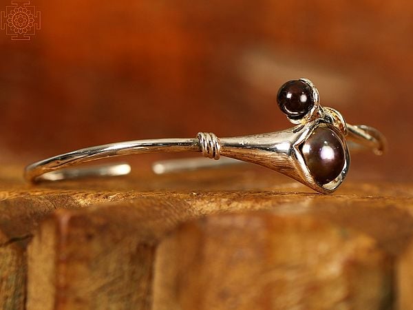 Exotic India Flower Branch White Pearl Open Bracelet | Sterling Silver Bracelet 