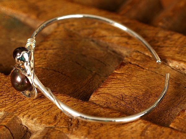 Exotic India Flower Branch White Pearl Open Bracelet | Sterling Silver Bracelet 