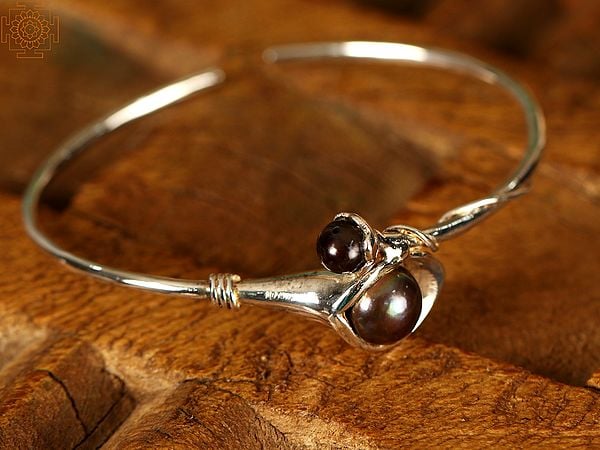 exotic india Flower Branch White Pearl Open Bracelet | Sterling Silver Bracelet 
