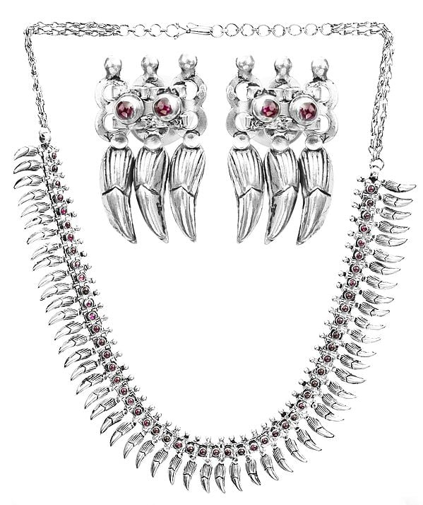 exotic india Flower Buds Necklace with Earrings Set (South Indian Temple Jewelry) 