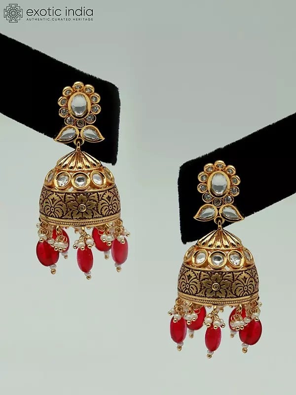 Exotic India Flower Design Choker Set With Kundan Stone And Beads 