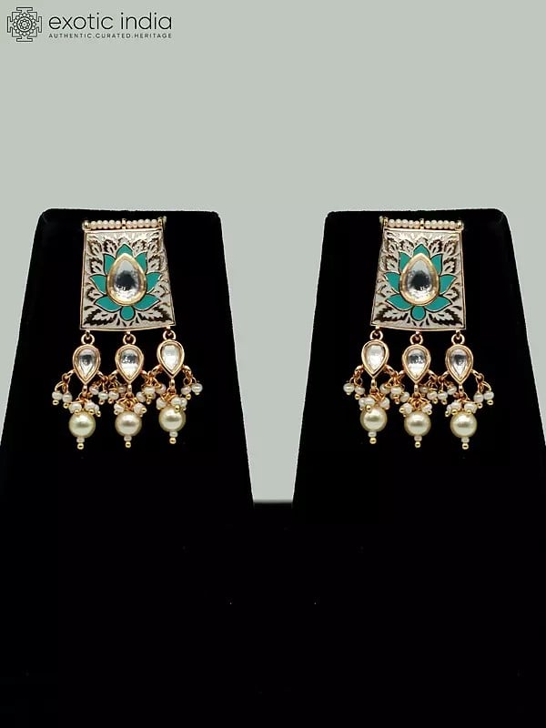 Exotic India Flower Design Meenakari Choker Set With Drop Beads For Women 