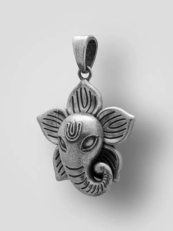 Exotic India Flower Ganesh Face Sterling Silver Pendant 