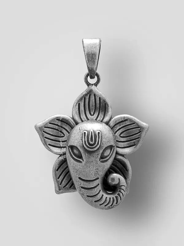 exotic india Flower Ganesh Face Sterling Silver Pendant 