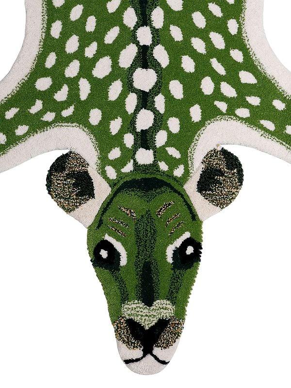 Exotic India Fluorite-Green Handmade Spotted Deer Tufted Yogic Asana Mat From Mirzapur 