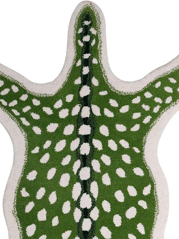Exotic India Fluorite-Green Handmade Spotted Deer Tufted Yogic Asana Mat From Mirzapur 
