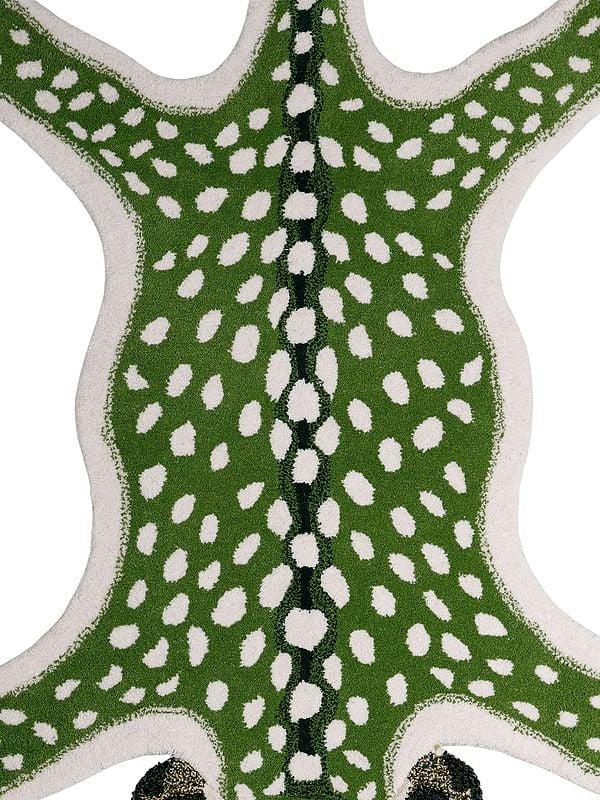 Exotic India Fluorite-Green Handmade Spotted Deer Tufted Yogic Asana Mat From Mirzapur 