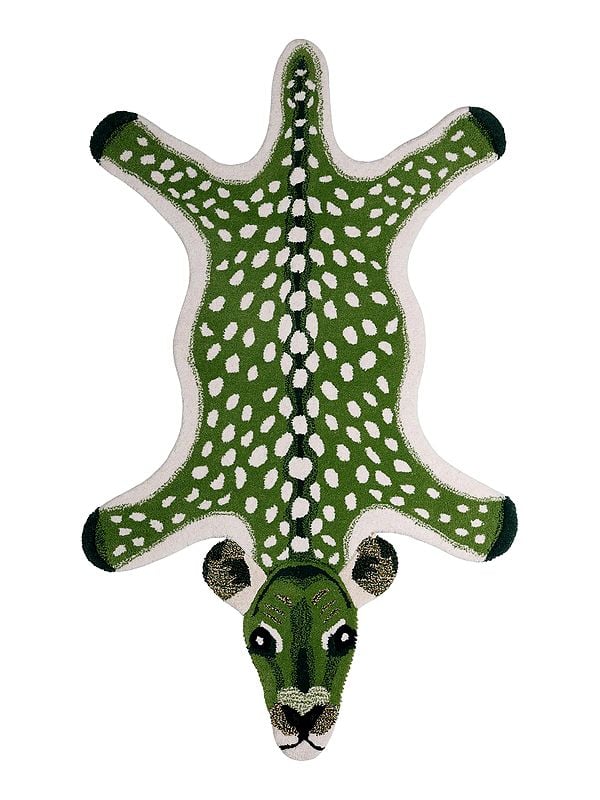 exotic india Fluorite-Green Handmade Spotted Deer Tufted Yogic Asana Mat from Mirzapur 