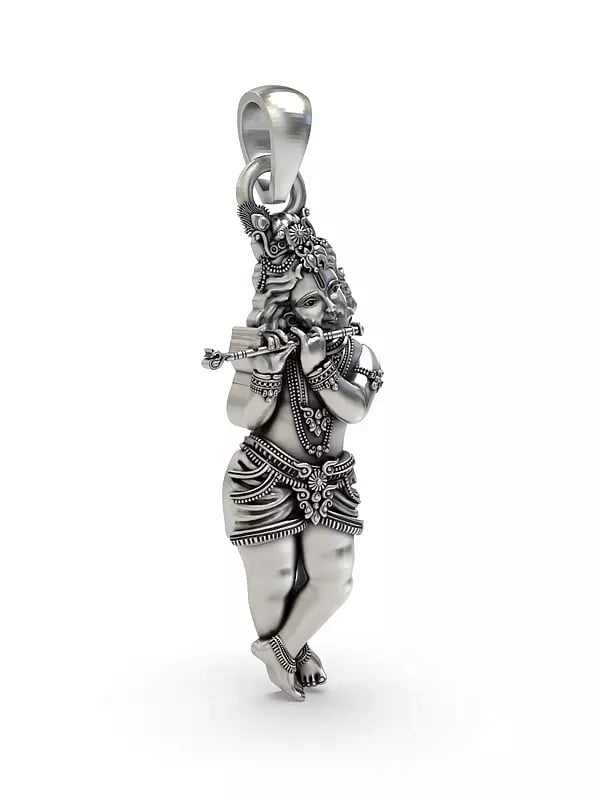 Exotic India Fluting Bal Krishna Sterling Silver Pendant 