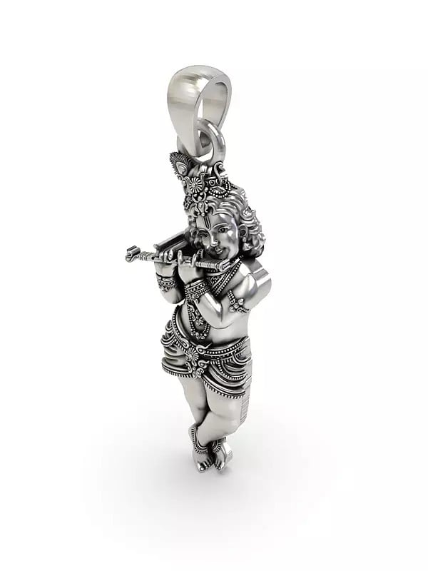 Exotic India Fluting Bal Krishna Sterling Silver Pendant 