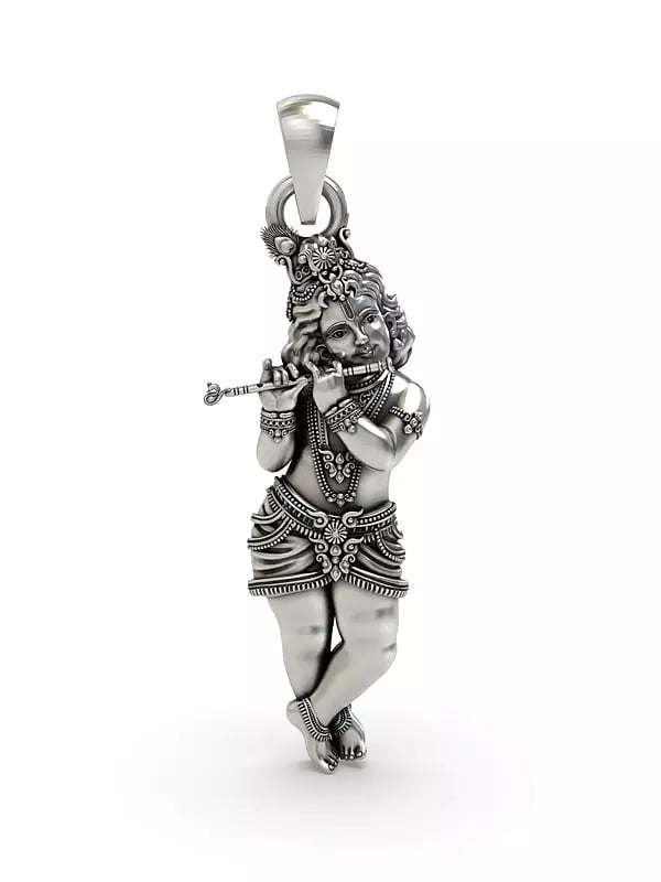 exotic india Fluting Bal Krishna Sterling Silver Pendant 