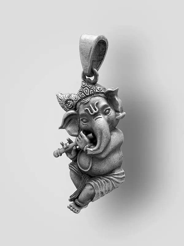 Exotic India Fluting Ganesha Sterling Silver Pendant
