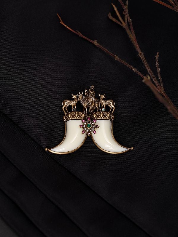Exotic India Fluting Krishna Brooch With Tiger Nail 