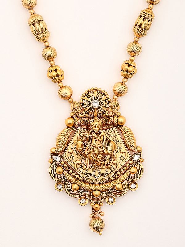 Exotic India Fluting Krishna Necklace And Earrings Set 